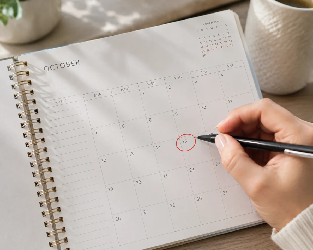 Calendar with a date circled to schedule a mobile notary appointment